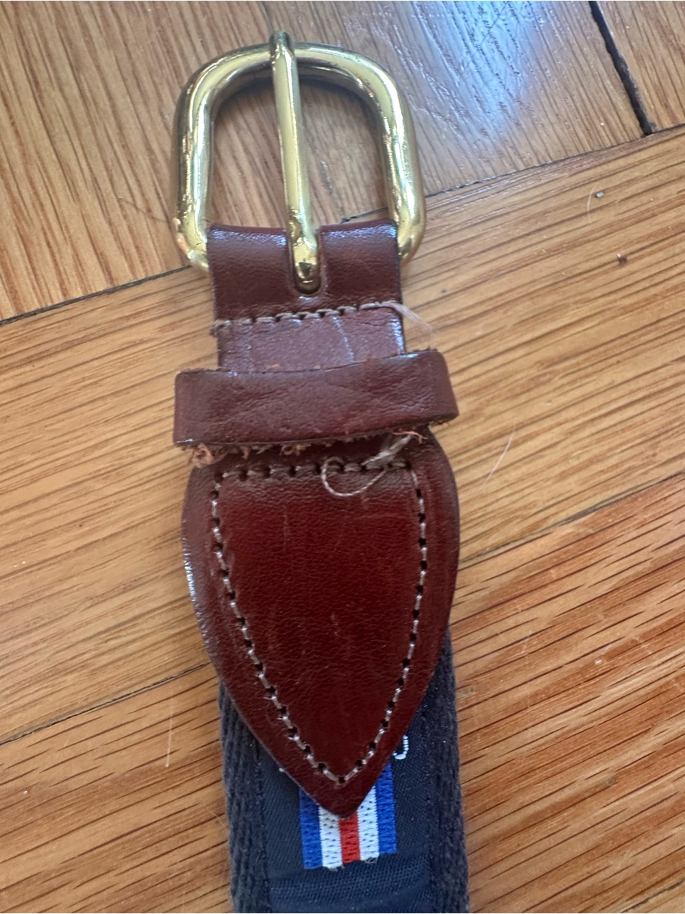 Preppy Nautical  Leather-Trim Belt with Brass Buckle 36 classic yacht club